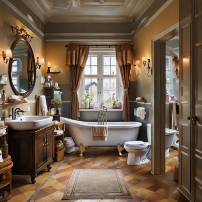 Generated bathroom with many semantic object categories